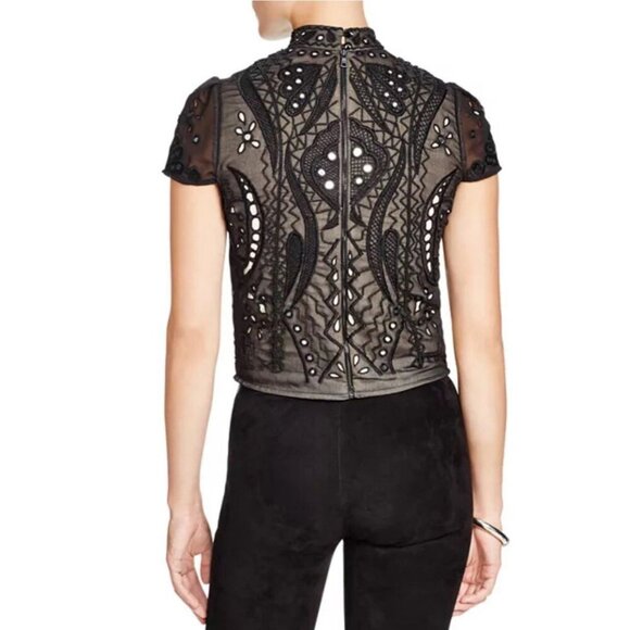 Alice and Olivia Viktoria High Neck Beaded Top Women's Size 2 - Picture 2 of 13